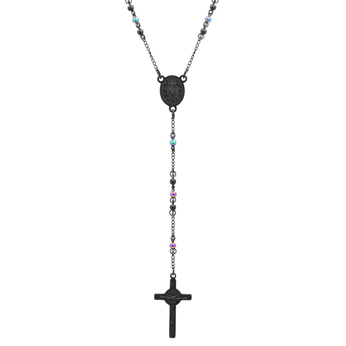 Two Tone Black And Multi Color Ip Stainless Steel Rosary - Steel Time
