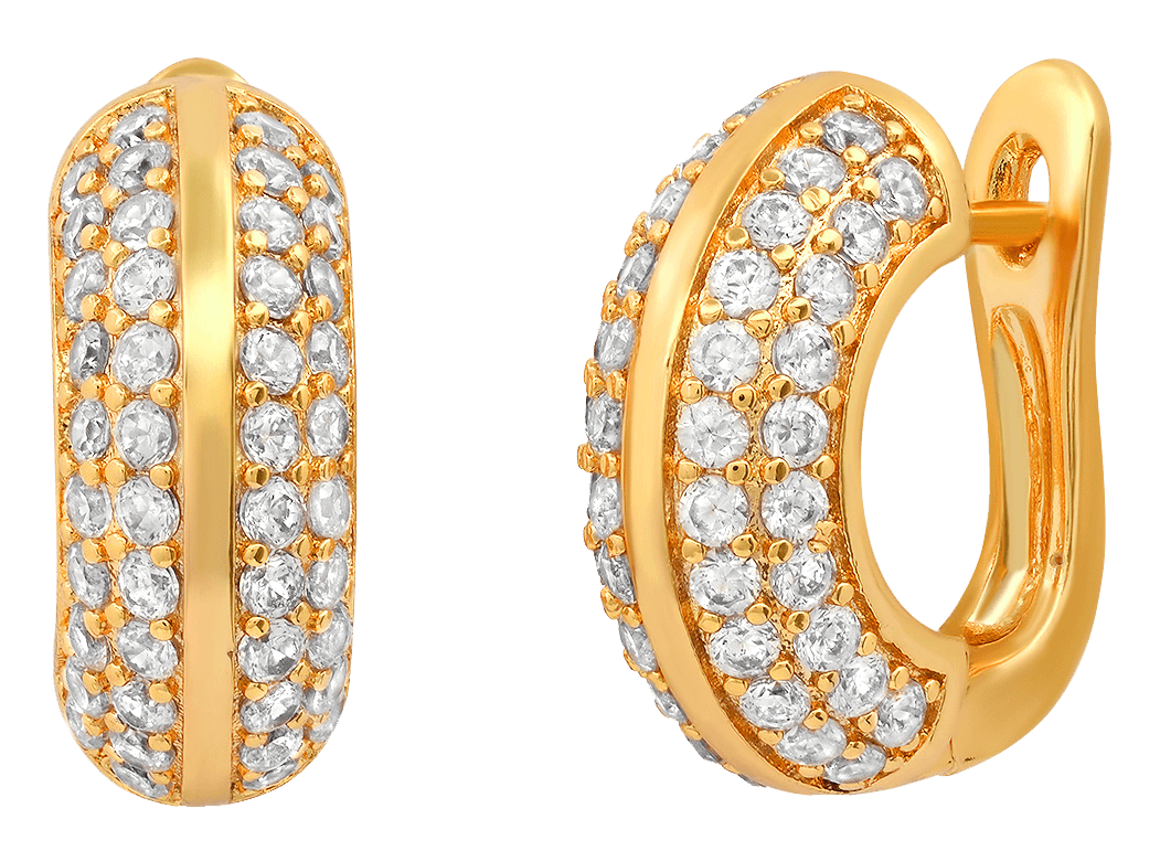 Steeltime 18K Gold Plated Brass Huggie Earrings with Simulated Diamonds - Steel Time