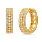 Steeltime 18K Gold Plated Brass Huggie Earrings with Simulated Diamonds - Steel Time