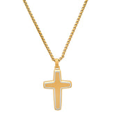 Two Tone Stainless Steel & 18K Gold Plated Textured Cross Pendant