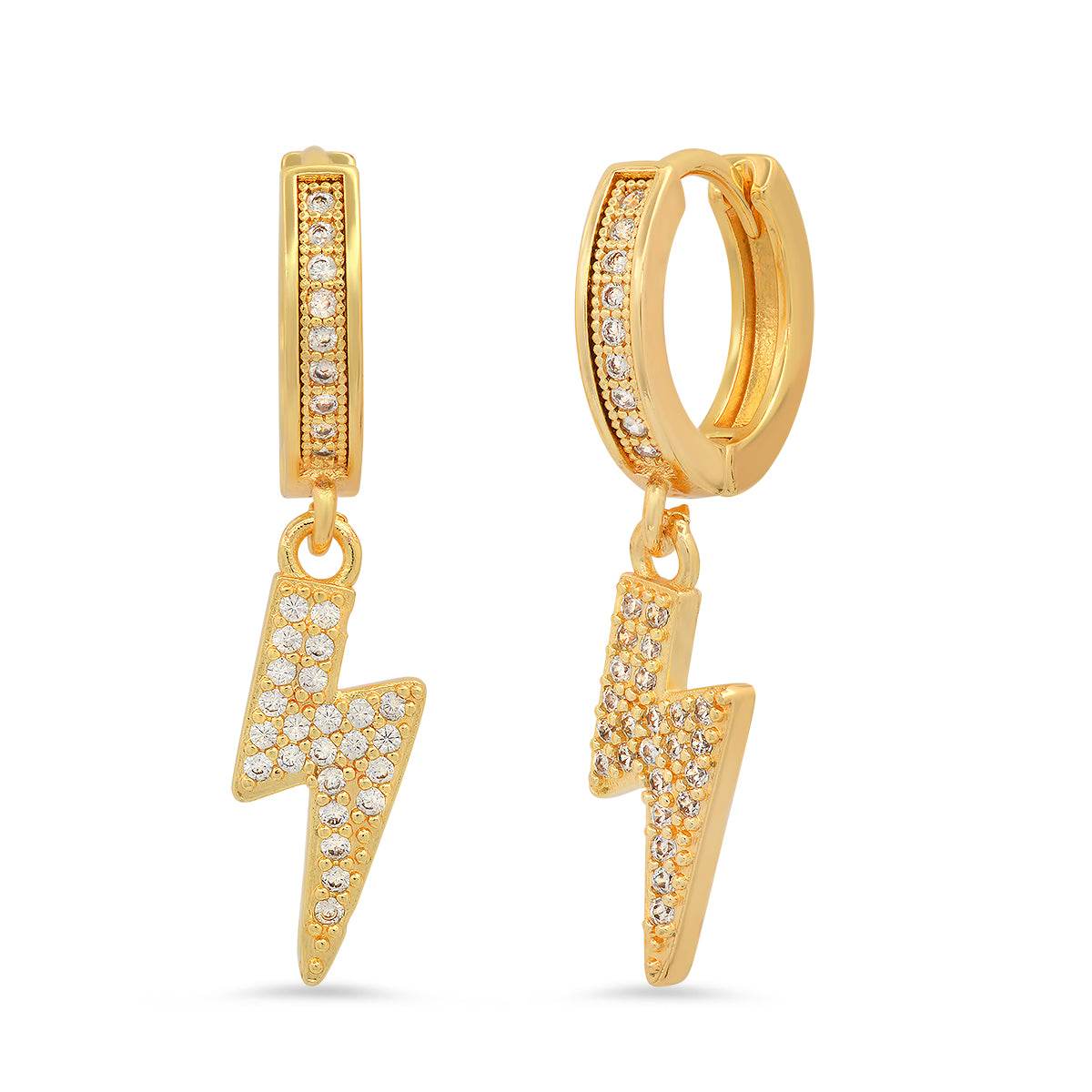 Steeltime Unisex Iced Out Huggie Charm Pendant Brass Earrings with Simulated Diamonds Jewelry Gift (Bolt) - Steel Time