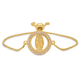 Ladies 18K Gold Plated Brass Simulated Diamonds Our Lady Of Guadalupe Drawstring Bracelet