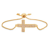 Ladies 18K Gold Plated Brass Simulated Diamonds Cross Drawstring Bracelet