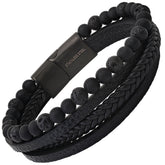 Midnight Forge Multi-Layer Leather & Lava Stone Bracelet
