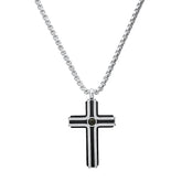Two Tone Black Ip And Stainless Steel Cross Pendant With Black Bead