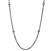 Oxidized Stainless Steel Round Link Chain And Crosses Necklace