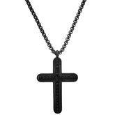 Black Ip Stainless Steel And Simulated Black Diamonds Cross Pendant