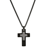 Black Ip Stainless Steel And White Carbon Fiber Cross Pendant