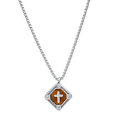 Stainless Steel And Tiger Eye Cross Square Dog Tag Pendant With Rope Chain Accents