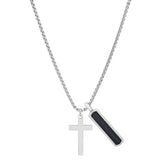 Stainless Steel And Simulated Onyx Dog Tag & Cross Pendant