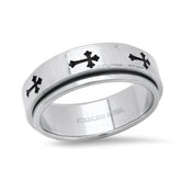 Stainless Steel Spinner Ring With Black Ip Crosses Accents