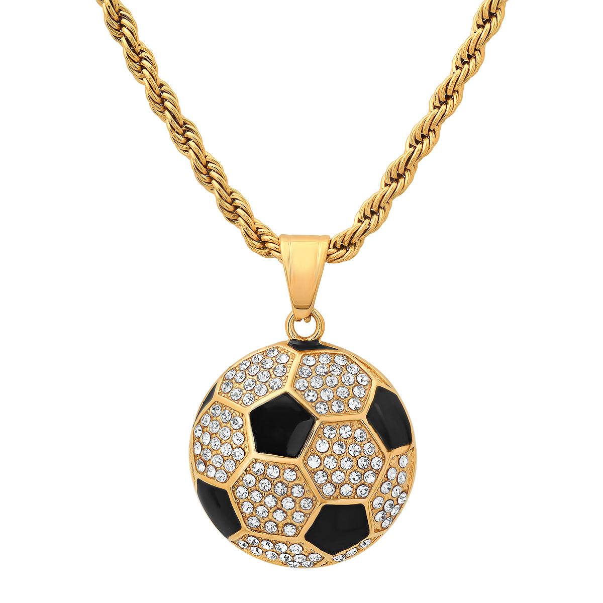 Soccer Ball Pendant With Simulated Diamonds - Steel Time