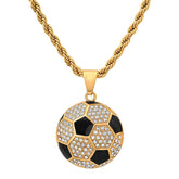 Soccer Ball Pendant With Simulated Diamonds - Steel Time