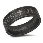 Oxidized Stainless Steel "Jesus" Band Ring