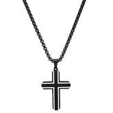 Two Tone Black Ip And Stainless Steel Cross Pendant