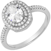18K White Gold Plated Brass Simulated Diamonds Oval Engagement Ring