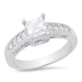 18K White Gold Plated Brass And Simulated Diamonds Square Engagement Ring