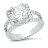 18K White Gold Plated Brass And Simulated Diamonds Engagement Ring