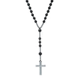 Men's Black Agate & Tiger Eye Rosary Necklace