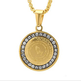 Serenity Prayer Round Pendant With Simulated Diamonds - Steel Time