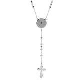 SteelTime Women's Stainless Steel Our Father Prayer Box Beaded Rosary Necklace - Steel Time