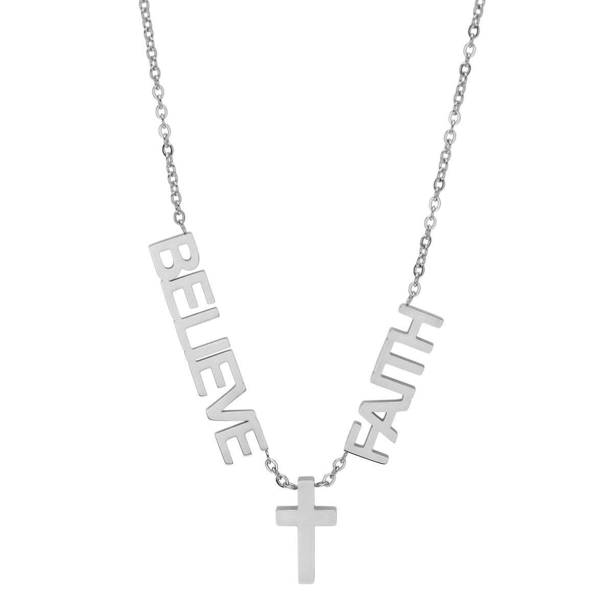 Faith, Believe & Cross Necklace - Steel Time
