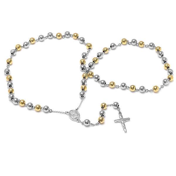 Two Tone Stainless Steel And 18K Gold Plated Rosary - Steel Time