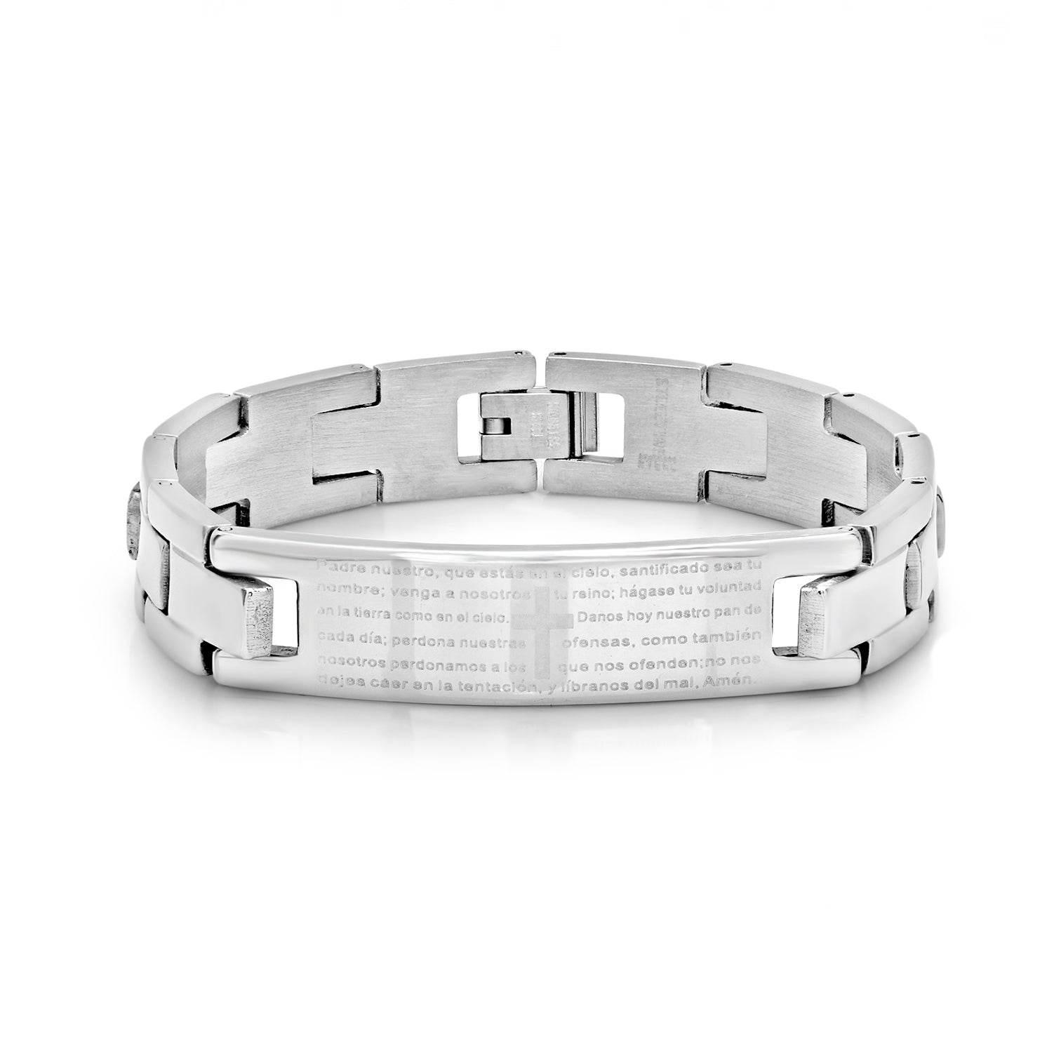 Stainless Steel Id Bracelet With 'Padre Nuestro' Lord'S Prayer - Steel Time