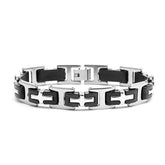 Stainless Steel Link Bracelet With Black Rubber - Steel Time
