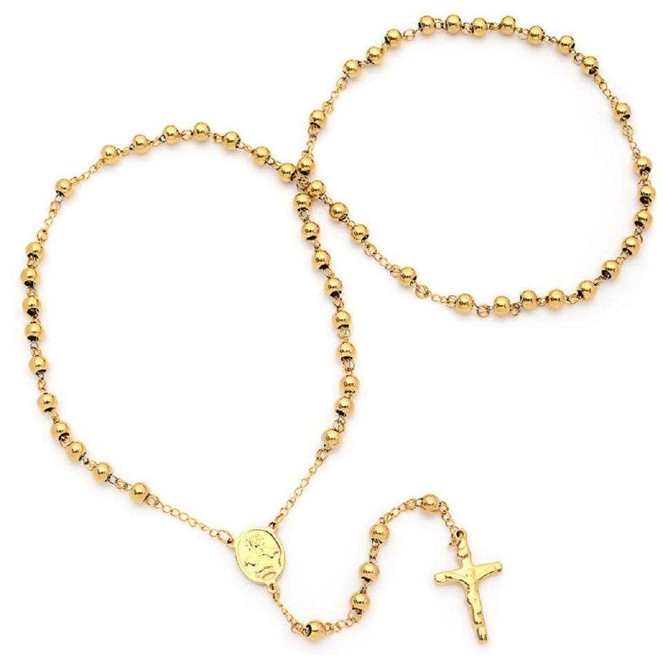 Ladies 18kt Gold Plated Rosary Necklace - Steel Time