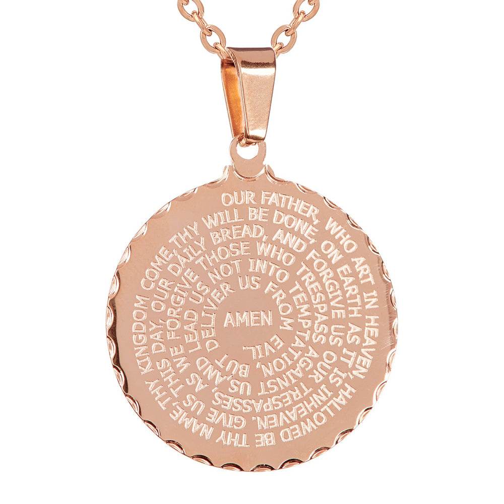 Ladies 18kt Rose Gold Plated Stainless Steel English Prayer Pendant - Steel Time