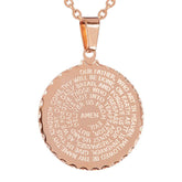 Ladies 18kt Rose Gold Plated Stainless Steel English Prayer Pendant - Steel Time
