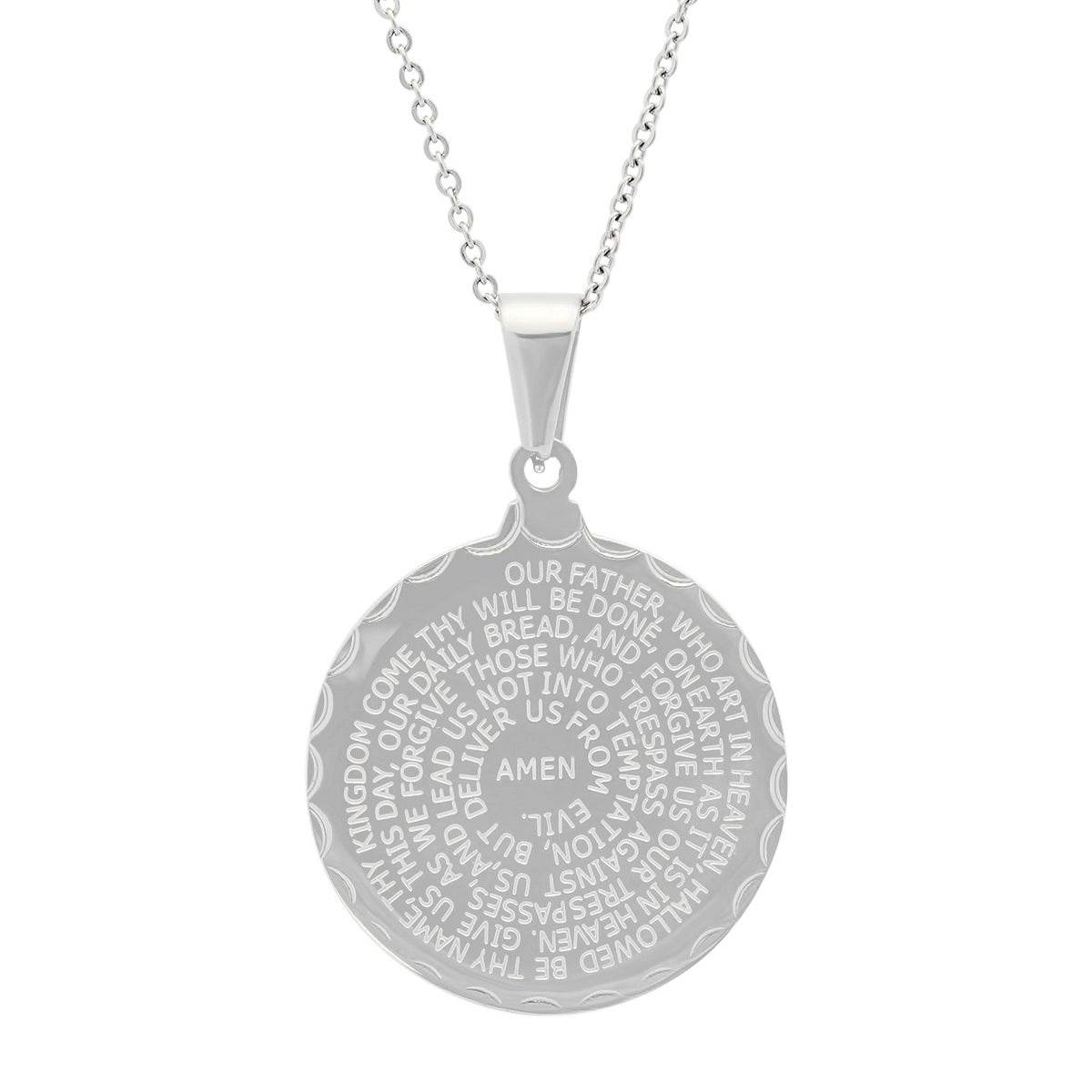Ladies Double Sided Stainless Steel Lord's Prayer And Serenity Prayer Pendant. - Steel Time
