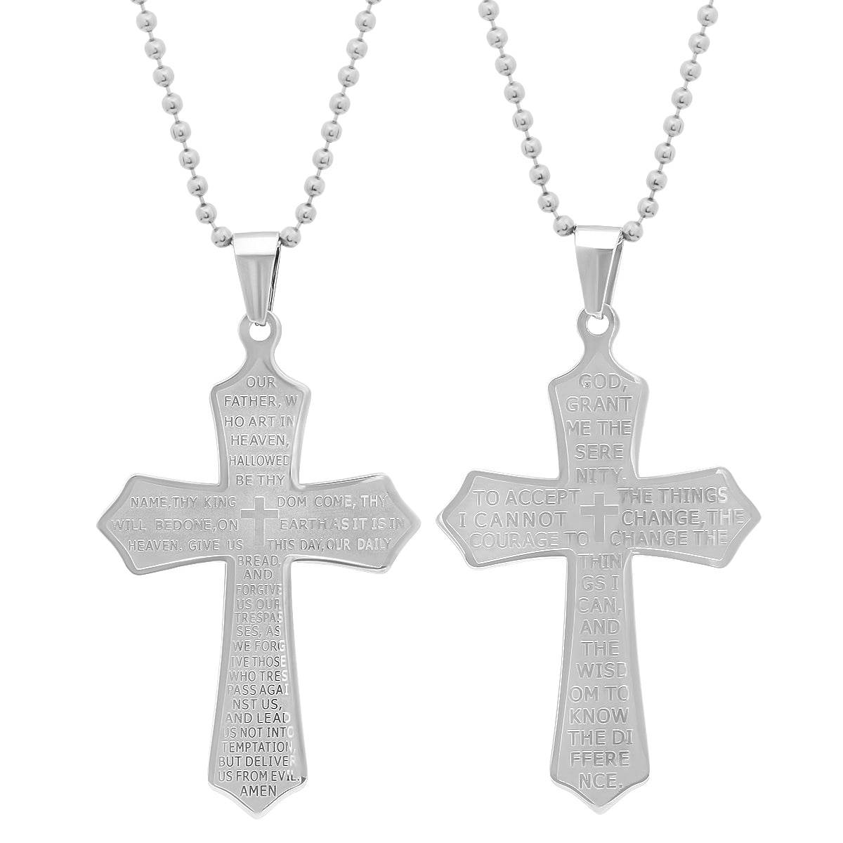Double Sided Prayer Our Father Lord's Prayer And Serenity Prayer Cross Pendant - Steel Time