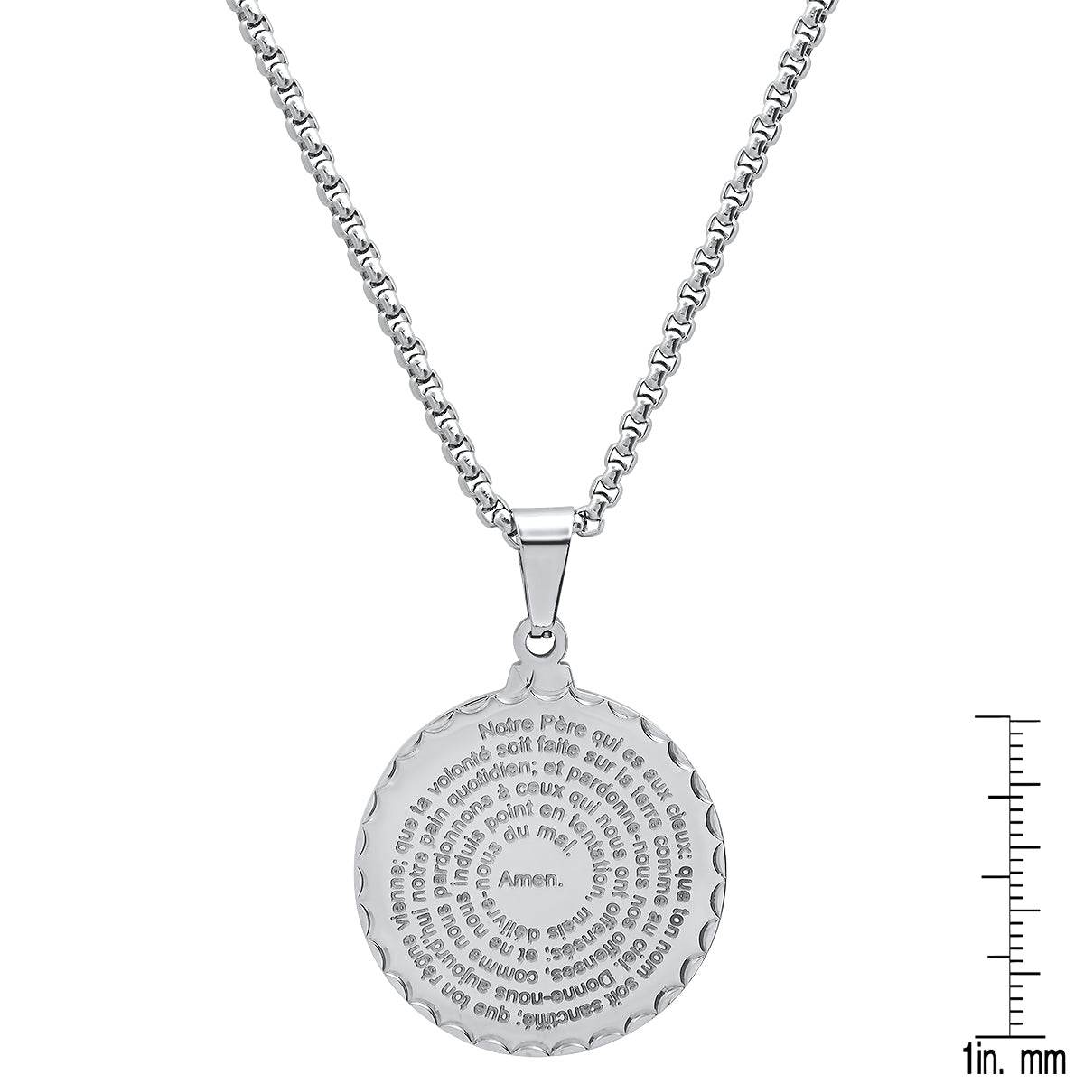Stainless Steel Notre Pere French Prayer Round Pendant - Steel Time