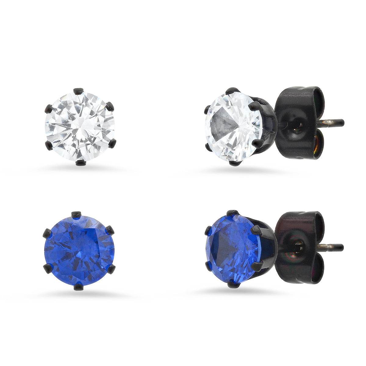 Black CZ + Rainbow Stud Set - Steel Time