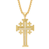 18K Gold Plated Stainless Steel Double Layered Cross Pendant With Simulated Diamonds