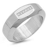 Stainless Steel Band Ring With Simulated Diamonds