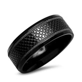 Black IP Stainless Steel Diamond Cut Ring