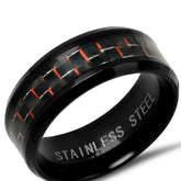 Black Stainless Steel Ring with Red Accent Detail