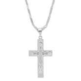 Stainless Steel Simulated Diamond Cross Pendant - Steel Time
