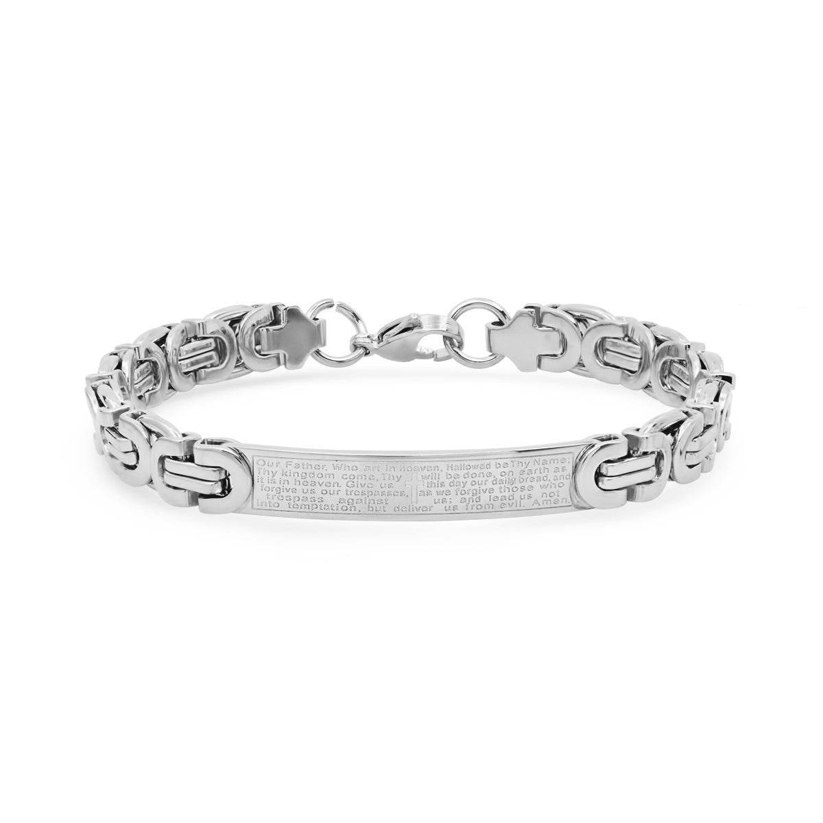 Byzantine Link Our Father English Prayer Id Bracelet - Steel Time