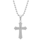 Stainless Steel Double Cross With Simulated Diamonds Pendant