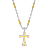 Two Tone Stainless Steel And 18K Gold Plated Tube Link Cross Pendant