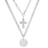 Layered Pendants With "Our Father" Prayer And Cross Charms