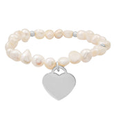 Ladies Freshwater Pearls And Stainless Steel Heart Shape Charm " Moms Are The…." Stretch Bracelet
