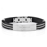 Rubber Bracelet With Cable Wire And Cross Design - Steel Time