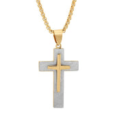 18K Gold Plated Stainless Steel Double Cross Sandusted Pendant - Steel Time