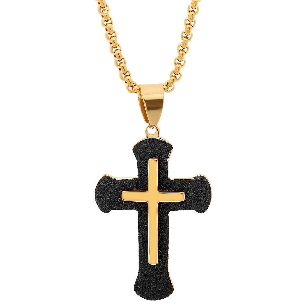 Two Tone 18k Gold Plated and Black Ip Cross - Steel Time
