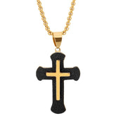 Two Tone 18k Gold Plated and Black Ip Cross - Steel Time